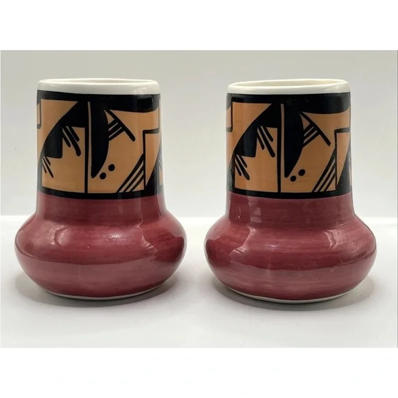 VINTAGE Ute Mountain Pottery Coffee Mugs Set of 2 Tribal Artist Signed 16oz OOAK - Picture 2 of 6